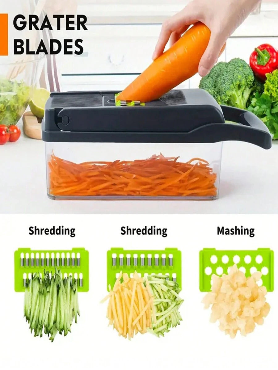 Vegetable Chopper With Container | Cheese Grater, Salad, Slicer, Shredder For Cabbage, French Fry Cutter Stainless Steel Suitable For Vegetables, Onions, Potatoes, Fruits, Manual Cooking Tools, Kitchen Gadgets, Party, Birthday Kitchen Supplies