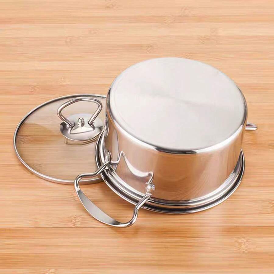 1pc Stainless Steel Mini Cooking Pot, Suitable For Electric And Gas Stoves, With See-Through Glass Lid, Ideal For Individual, Home Use Or Hot Pot Seafood Boil