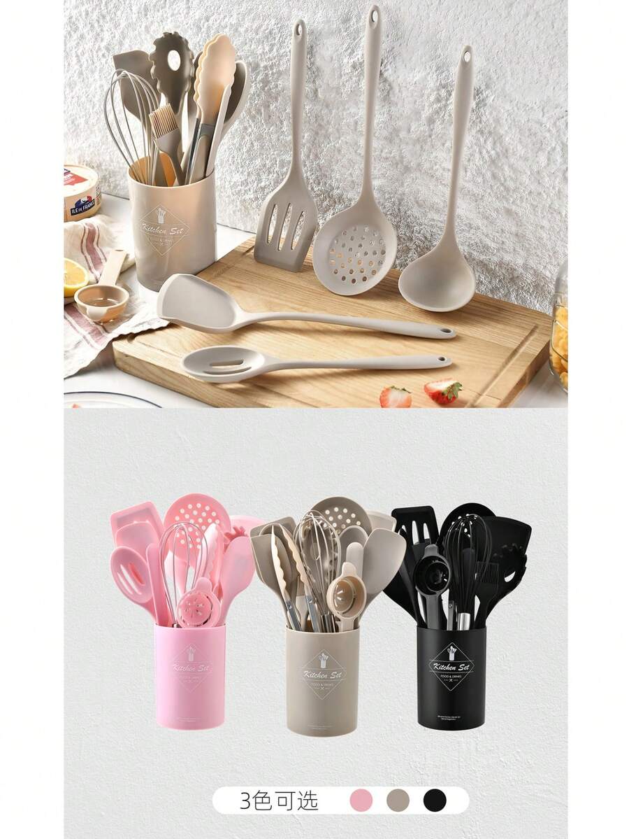 15pcs/Set Non-Stick Silicone Cookware Set, Heat Resistant Cooking Utensils Including Spatula, Ladle, High Temperature Silicone Kitchen Tools