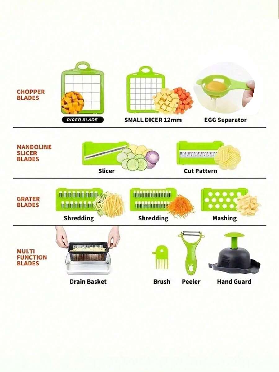 Vegetable Chopper With Container | Cheese Grater, Salad, Slicer, Shredder For Cabbage, French Fry Cutter Stainless Steel Suitable For Vegetables, Onions, Potatoes, Fruits, Manual Cooking Tools, Kitchen Gadgets, Party, Birthday Kitchen Supplies