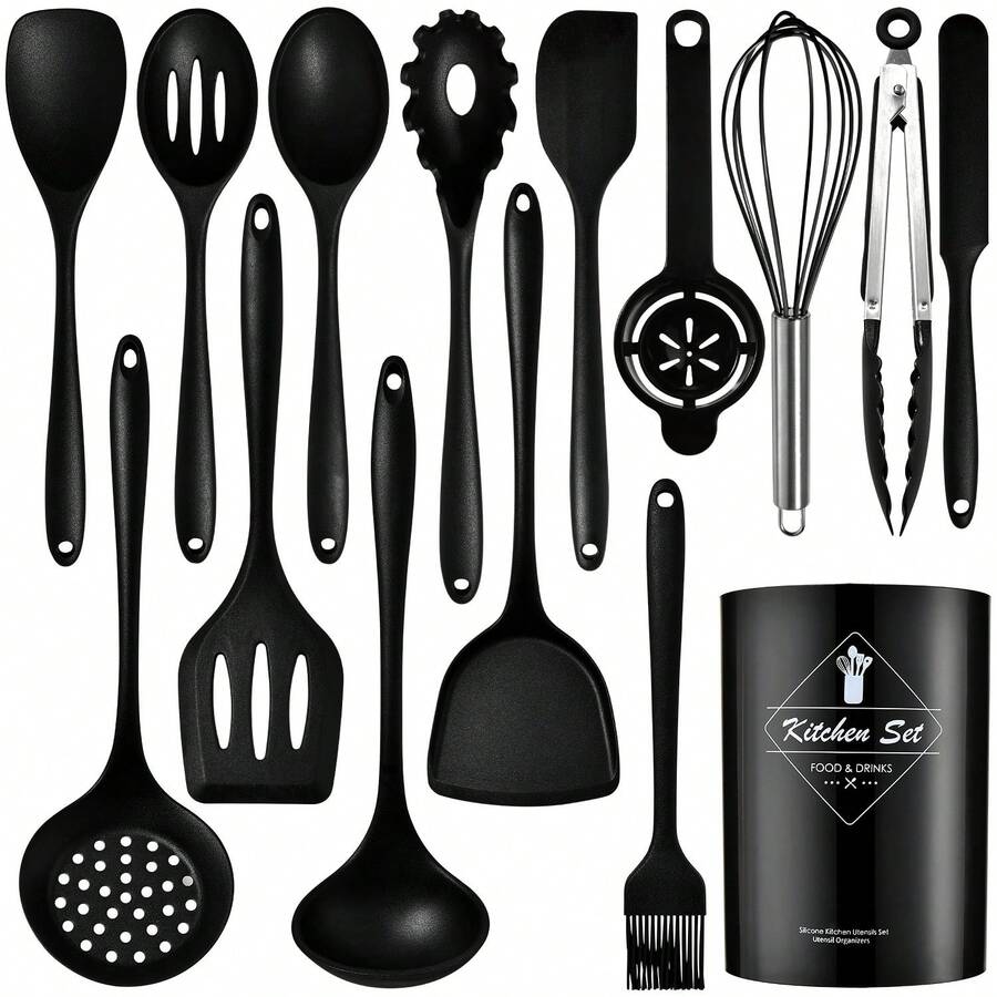 15pcs/Set Non-Stick Silicone Cookware Set, Heat Resistant Cooking Utensils Including Spatula, Ladle, High Temperature Silicone Kitchen Tools
