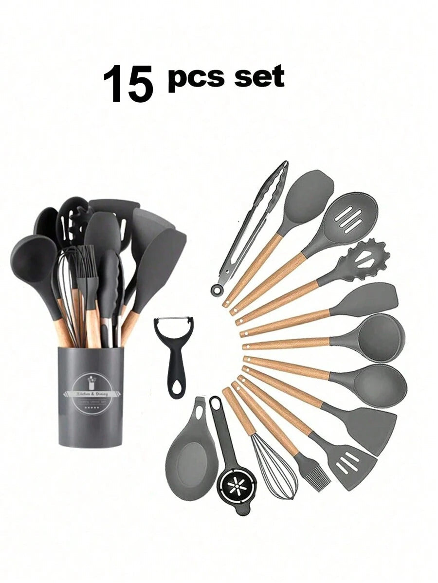 36pcs Silicone Kitchen Cooking Utensils, Heat-Resistant Cooking Utensils Set Of Wooden Handles, Non-Stick Kitchen Gadgets, Including Scraper Spoons, Pizza Knives, Kitchen Stuff Kitchen Accessories Home Kitchen Items