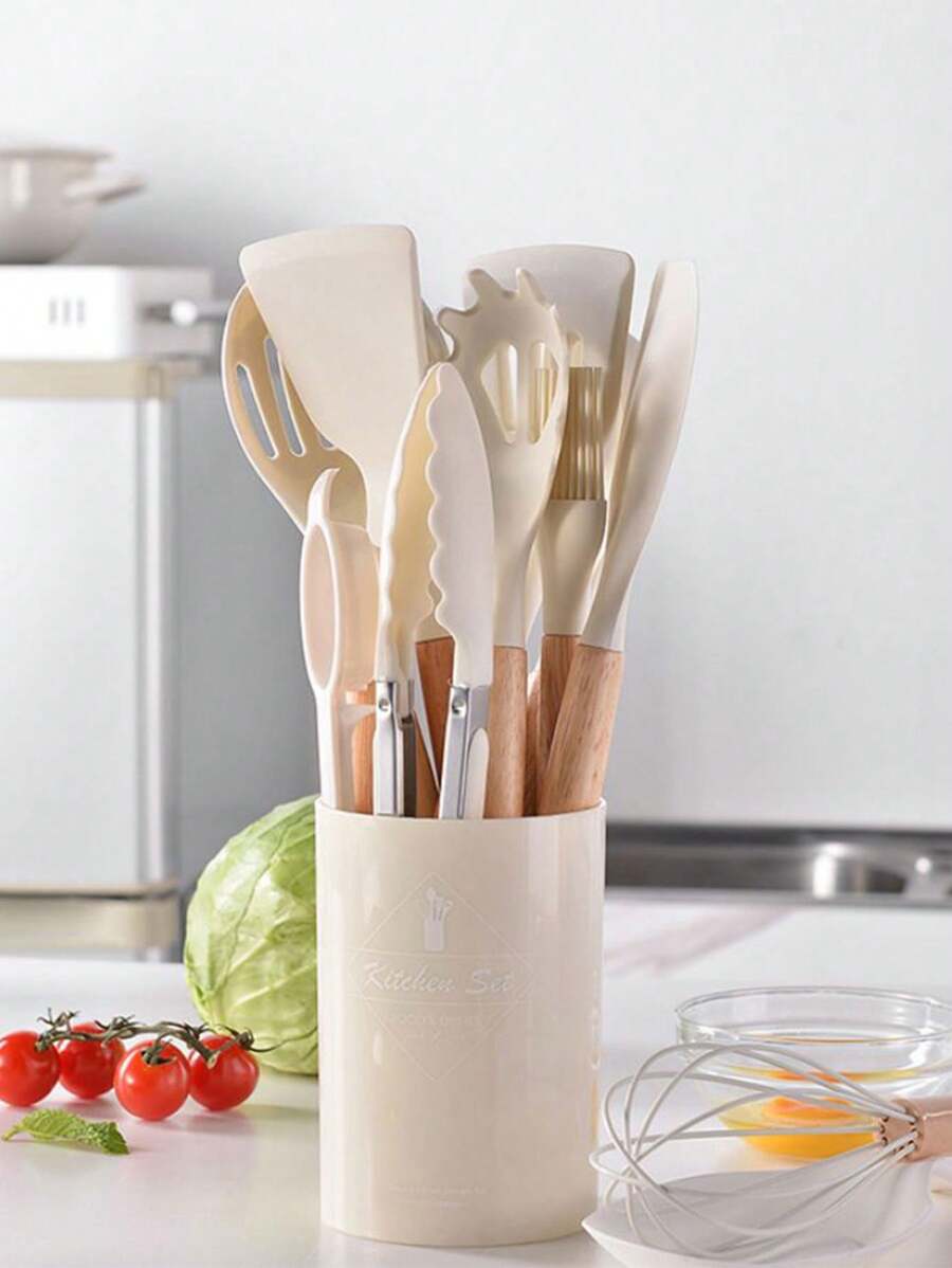 44pcs/Set Wooden Handle Silicone Kitchen Utensil Set, Heat Resistant Non-Stick Cookware, Suitable For Cooking And Baking, Ideal For Christmas