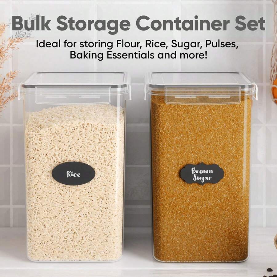 Large Food Storage Containers 5.2L / 6.5L, 1/2/3 Pieces Plastic Airtight Food Storage Canisters For Flour, Sugar, Baking Supplies, Kitchen Organization Bulk Food Canisters