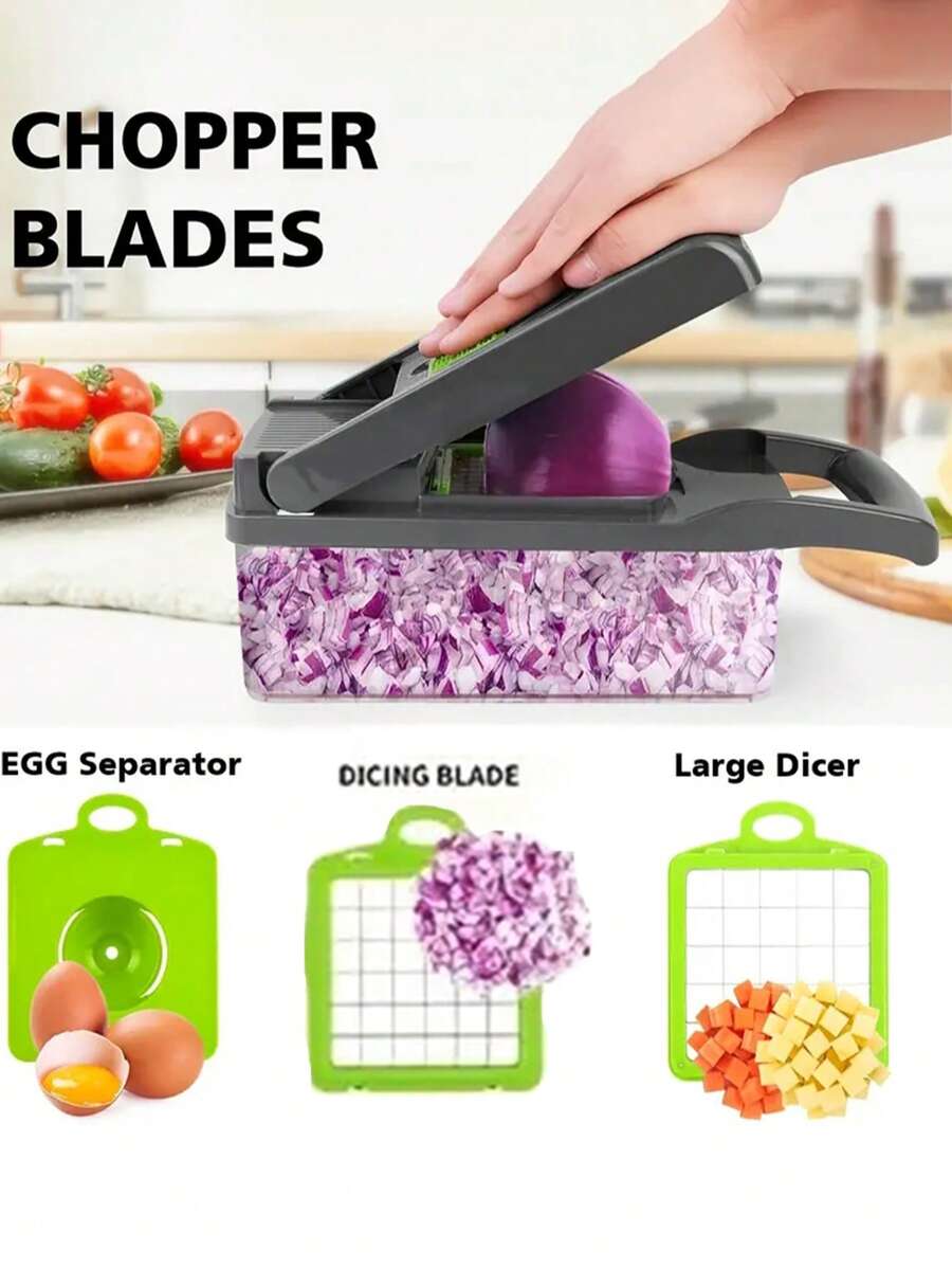 Vegetable Chopper With Container | Cheese Grater, Salad, Slicer, Shredder For Cabbage, French Fry Cutter Stainless Steel Suitable For Vegetables, Onions, Potatoes, Fruits, Manual Cooking Tools, Kitchen Gadgets, Party, Birthday Kitchen Supplies