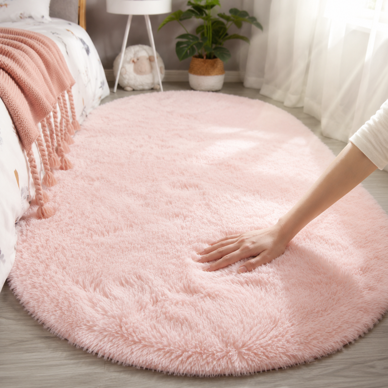 Tie-Dye Oval Plush Area Rug – Soft Thickened Carpet for Bedroom & Living Room