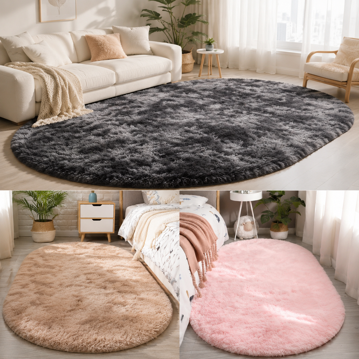 Tie-Dye Oval Plush Area Rug – Soft Thickened Carpet for Bedroom & Living Room